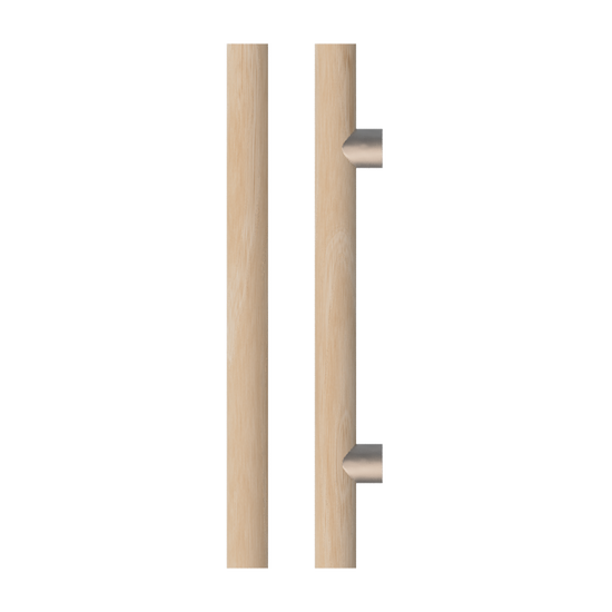 Single T08 Timber Entrance Pull Handle, Victorian Ash, CTC1000mm, H1200mm x Ø40mm x Projection 85mm, Coated in Hard Wax (accentuates rich colours) in Victorian Ash / Satin Nickel