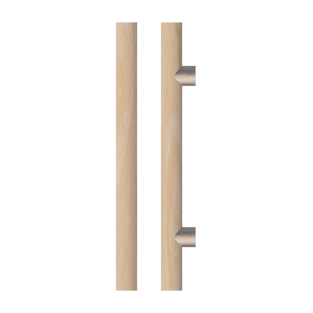 Single T08 Timber Entrance Pull Handle, Victorian Ash, CTC1000mm, H1200mm x Ø40mm x Projection 85mm, Coated in Hard Wax (accentuates rich colours) in Victorian Ash / Satin Anodised Nickel