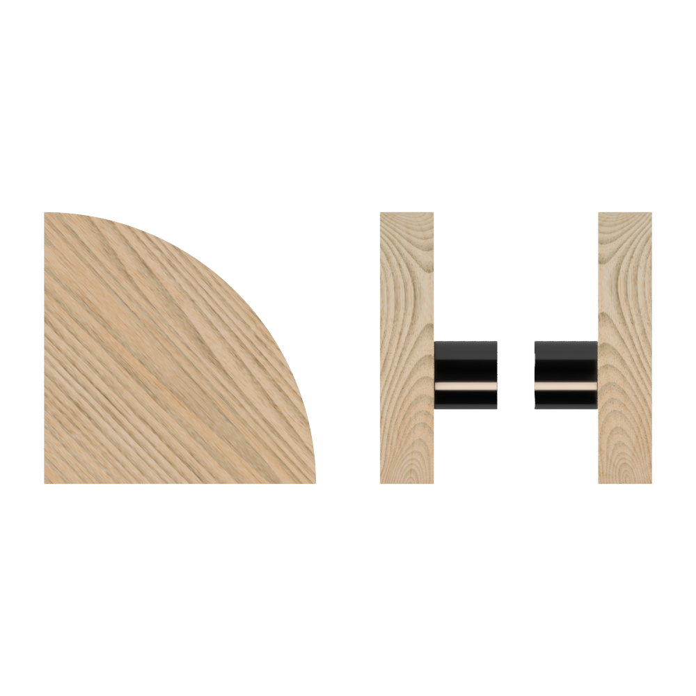 Pair T10 Timber Entrance Pull Handle, Tasmanian Oak, Back to Back Fixing, Radius 150mm x Projection 68mm, Coated in Hard Wax (accentuates rich colours) in Tasmanian Oak / Satin Anodised Gun Metal