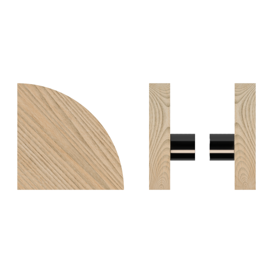 Pair T10 Timber Entrance Pull Handle, Tasmanian Oak, Back to Back Fixing, Radius 150mm x Projection 68mm, Coated in Hard Wax (accentuates rich colours) in Tasmanian Oak / Satin Anodised Gun Metal