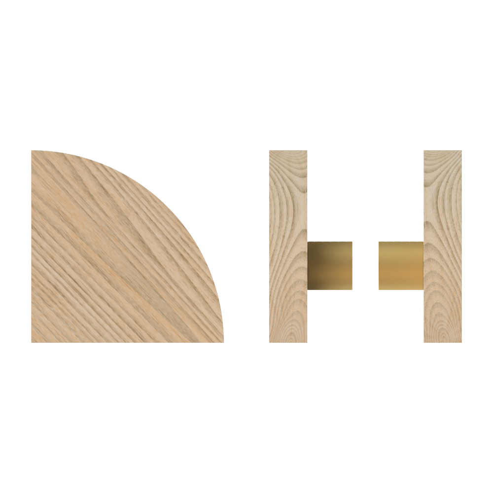 Pair T10 Timber Entrance Pull Handle, Tasmanian Oak, Back to Back Fixing, Radius 150mm x Projection 68mm, Coated in Hard Wax (accentuates rich colours) in Tasmanian Oak / Satin Anodised Brass