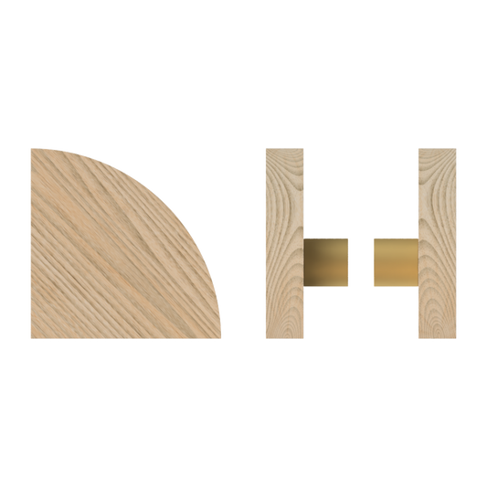 Pair T10 Timber Entrance Pull Handle, Tasmanian Oak, Back to Back Fixing, Radius 150mm x Projection 68mm, Coated in Hard Wax (accentuates rich colours) in Tasmanian Oak / Satin Anodised Brass