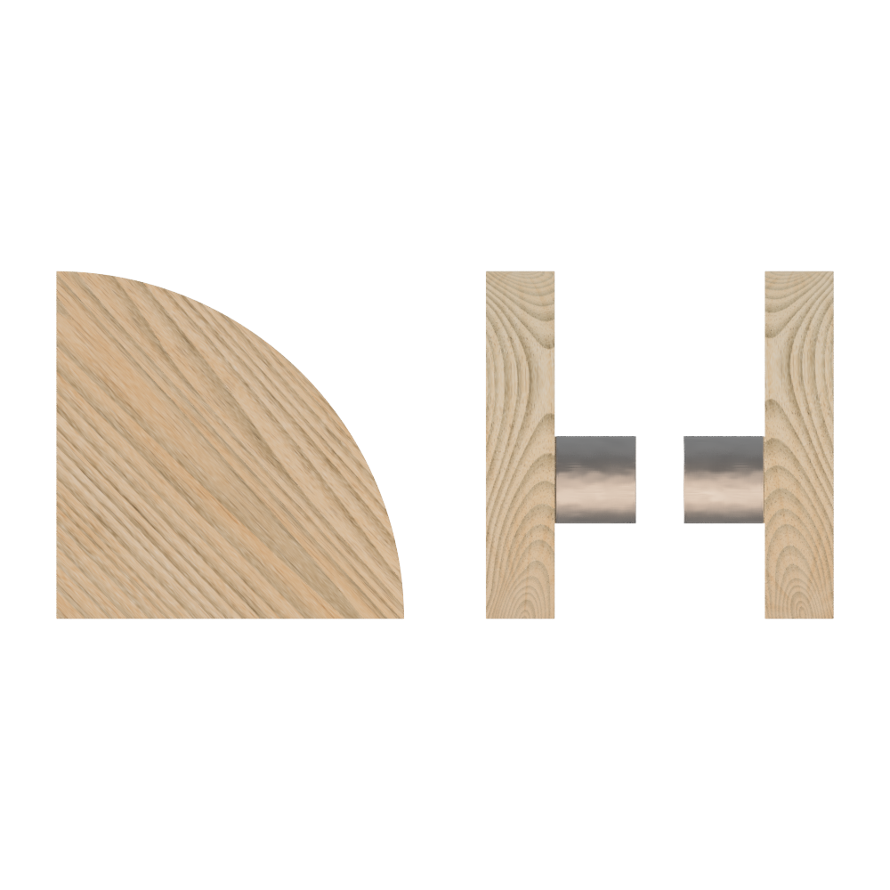 Pair T10 Timber Entrance Pull Handle, Tasmanian Oak, Back to Back Fixing, Radius 150mm x Projection 68mm, Coated in Hard Wax (accentuates rich colours) in Tasmanian Oak / Satin Anodised Nickel