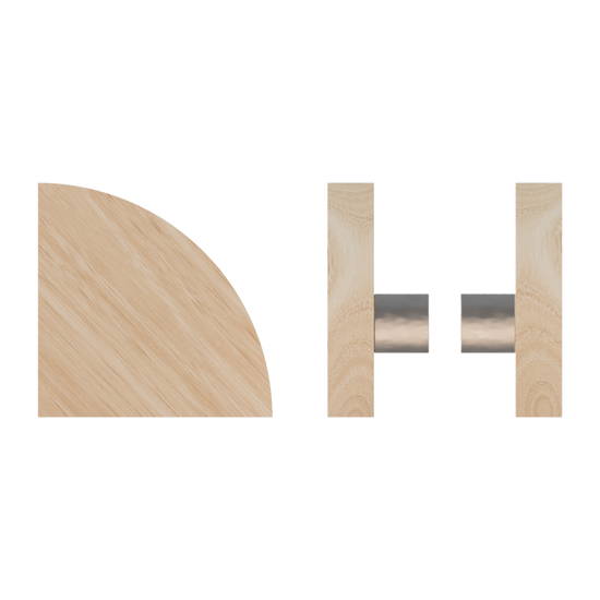 Pair T10 Timber Entrance Pull Handle, Victorian Ash, Back to Back Fixing, Radius 150mm x Projection 68mm, in Raw Timber (ready to stain or paint) in Victorian Ash / Satin Nickel