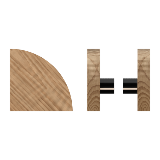 Pair T10 Timber Entrance Pull Handle, American Walnut, Back to Back Fixing, Radius 150mm x Projection 68mm, Coated in Hard Wax (accentuates rich colours) in Black Walnut / Satin Anodised Gun Metal