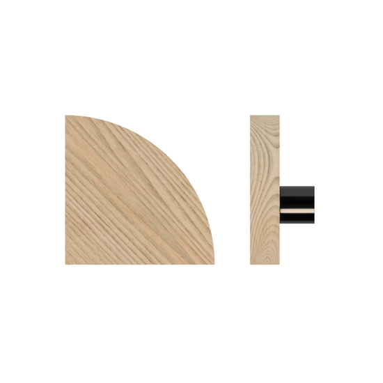 Single T10 Timber Entrance Pull Handle, Tasmanian Oak, Radius 150mm x Projection 68mm, Coated in Hard Wax (accentuates rich colours) in Tasmanian Oak / Satin Anodised Gun Metal