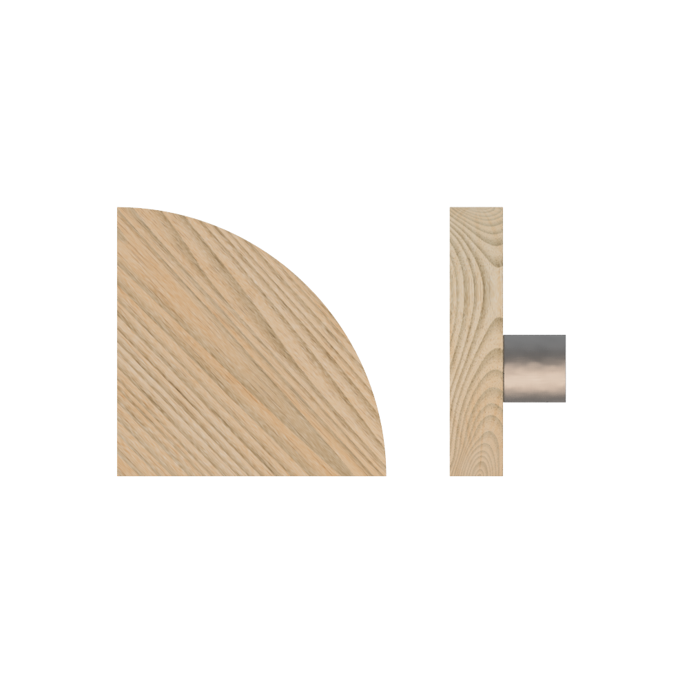 Single T10 Timber Entrance Pull Handle, Tasmanian Oak, Radius 150mm x Projection 68mm, Coated in Hard Wax (accentuates rich colours) in Tasmanian Oak / Satin Anodised Nickel