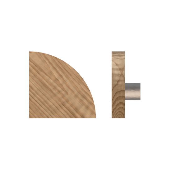 Single T10 Timber Entrance Pull Handle, American Walnut, Radius 150mm x Projection 68mm, in Raw Timber (ready to stain or paint) in Walnut / Satin Nickel