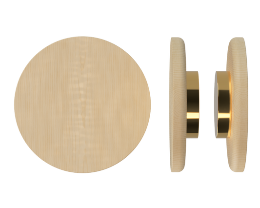 Pair T11 Timber Entrance Pull Handle, American Oak, Back to Back Fixing, Ø300mm x Projection 68mm, Coated in Hard Wax (accentuates rich colours) in White Oak / Satin Anodised Brass