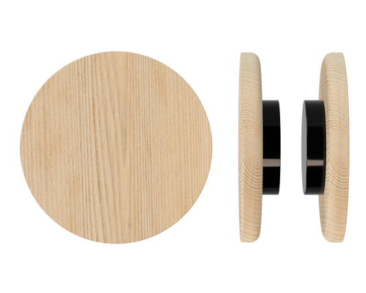 Pair T11 Timber Entrance Pull Handle, Tasmanian Oak, Back to Back Fixing, Ø300mm x Projection 68mm, Coated in Hard Wax (accentuates rich colours) in Tasmanian Oak / Satin Anodised Black