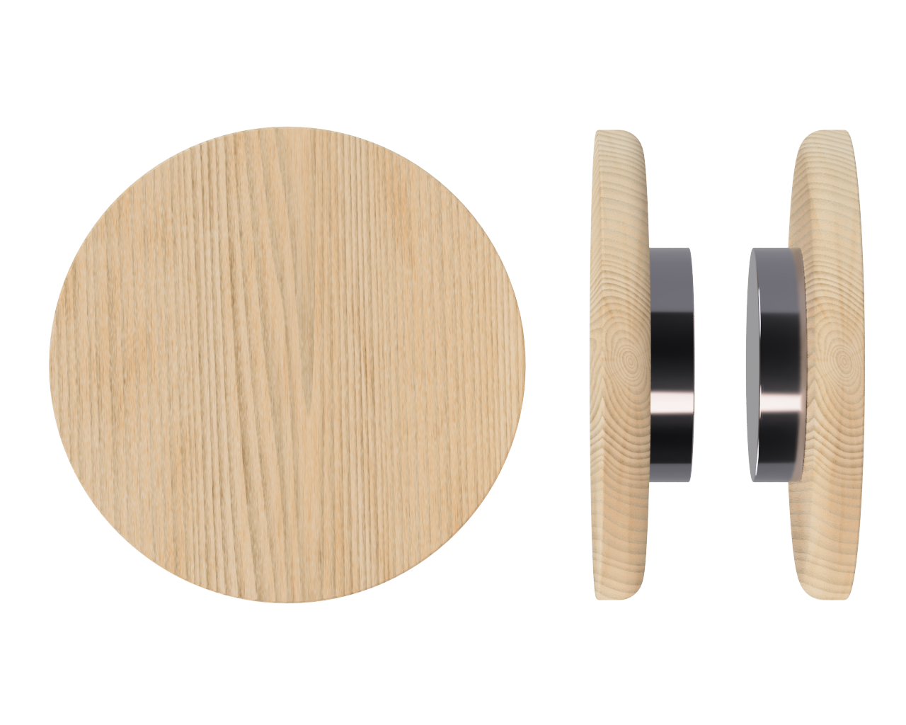 Pair of T11 Timber Pull Handles in Tasmanian Oak by Style Finish Doorware, showcasing smooth wooden handles for doors.