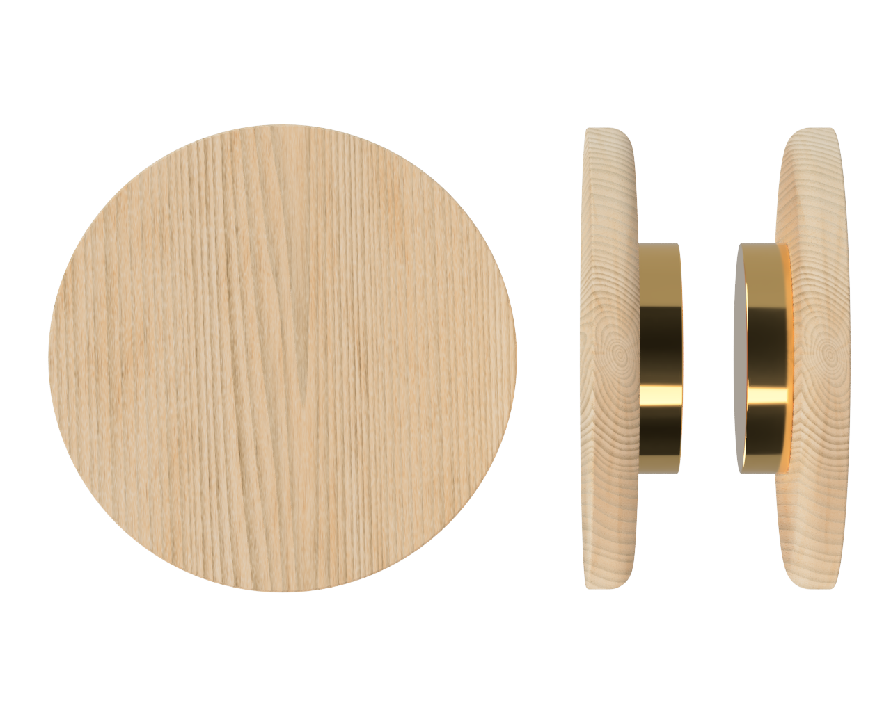 Pair T11 Timber Entrance Pull Handle, Tasmanian Oak, Back to Back Fixing, Ø300mm x Projection 68mm, Coated in Hard Wax (accentuates rich colours) in Tasmanian Oak / Satin Anodised Brass