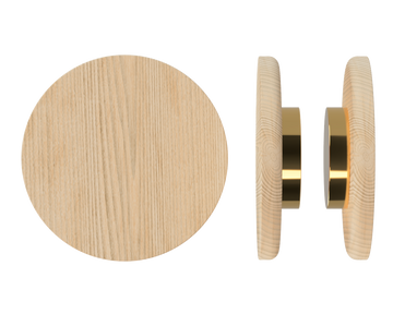 Pair T11 Timber Entrance Pull Handle, Tasmanian Oak, Back to Back Fixing, Ø300mm x Projection 68mm, in Raw Timber (ready to stain or paint) in Tasmanian Oak / Satin Anodised Brass