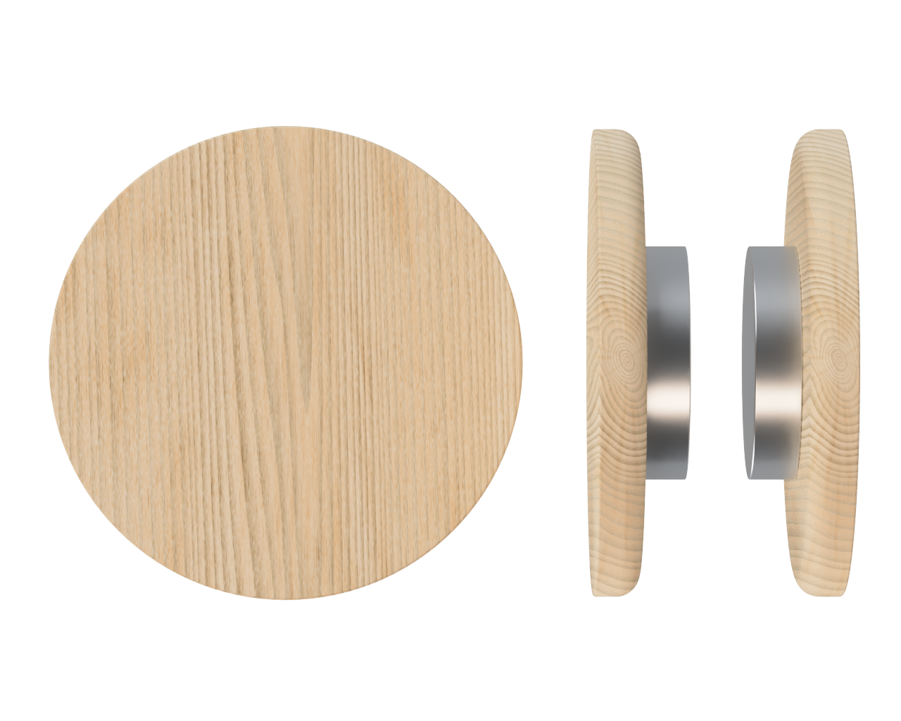 Pair of T11 Timber Pull Handles in Tasmanian Oak by Style Finish Doorware, showcasing the natural wood grain and sleek design.