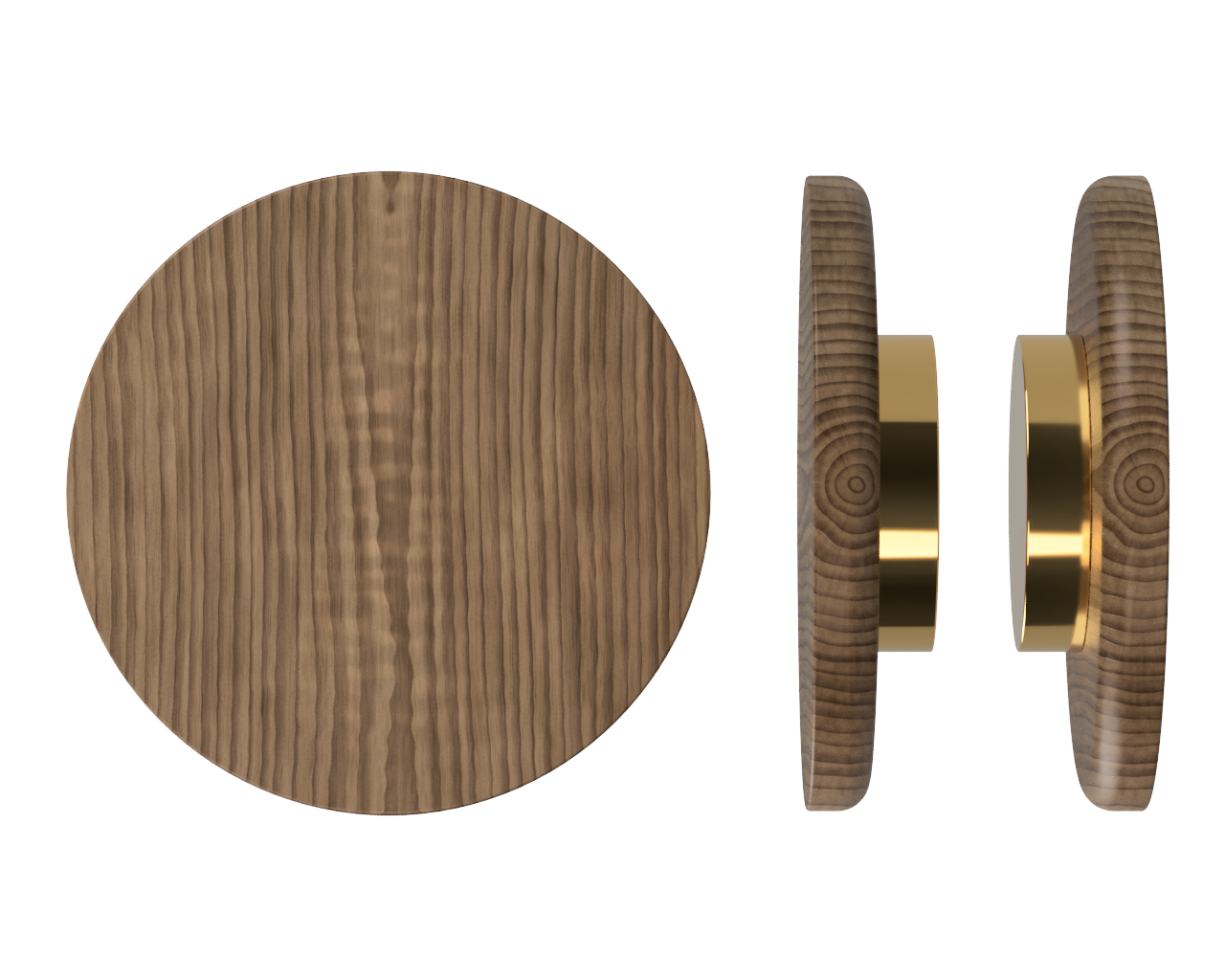 Pair T11 Timber Entrance Pull Handle, American Walnut, Back to Back Fixing, Ø300mm x Projection 68mm, Coated in Hard Wax (accentuates rich colours) in Black Walnut / Satin Anodised Brass