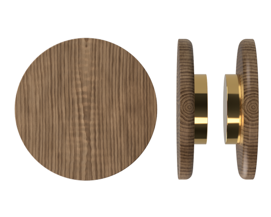 Pair T11 Timber Entrance Pull Handle, American Walnut, Back to Back Fixing, Ø300mm x Projection 68mm, Coated in Hard Wax (accentuates rich colours) in Black Walnut / Satin Anodised Brass