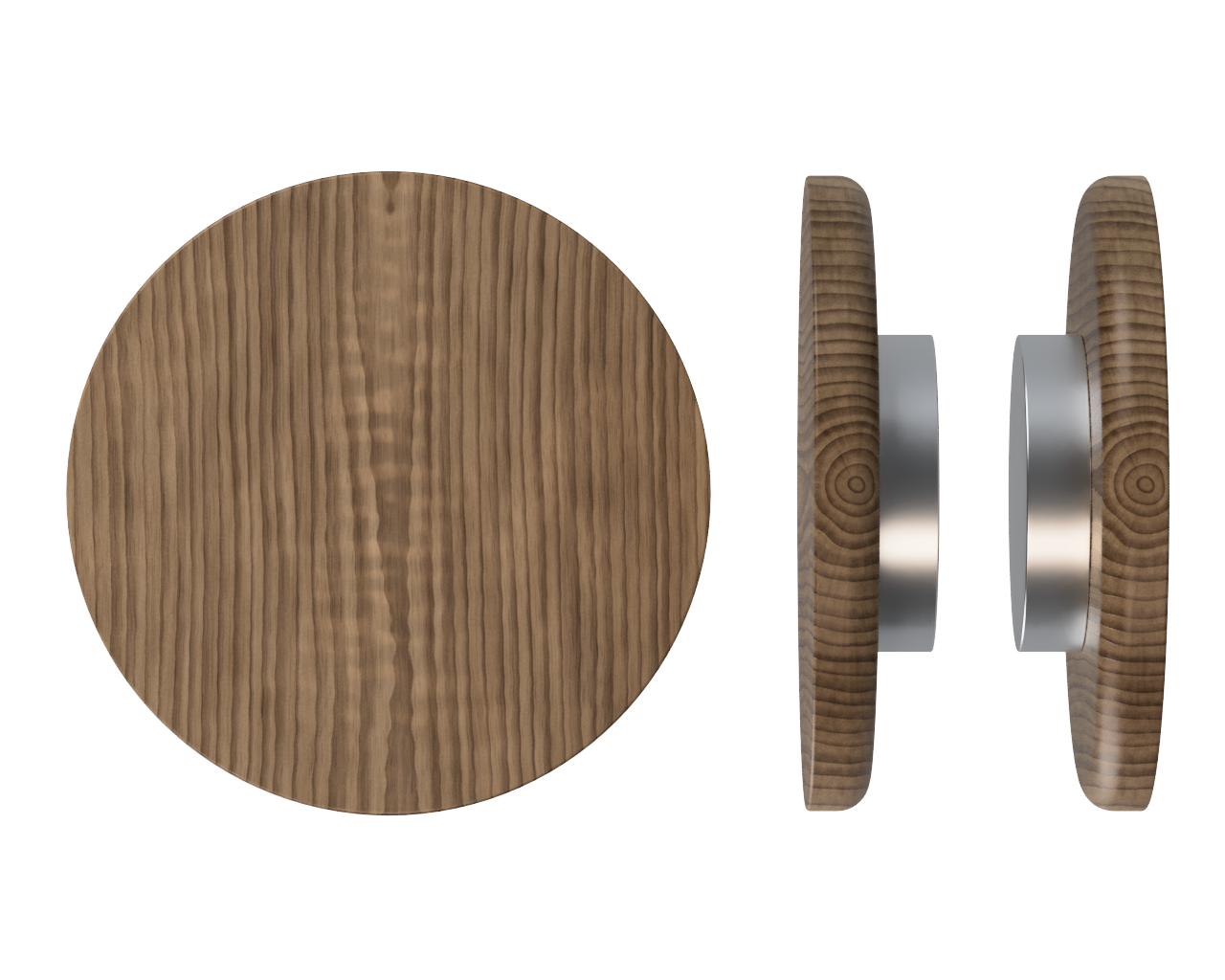 Pair T11 Timber Entrance Pull Handle, American Walnut, Back to Back Fixing, Ø300mm x Projection 68mm, Coated in Hard Wax (accentuates rich colours) in Black Walnut / Satin Anodised Nickel