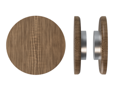 Pair T11 Timber Entrance Pull Handle, American Walnut, Back to Back Fixing, Ø300mm x Projection 68mm, in Raw Timber (ready to stain or paint) in Black Walnut / Satin Anodised Nickel
