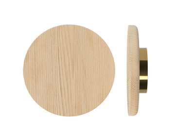 Single T11 Timber Entrance Pull Handle, Tasmanian Oak, Ø300mm x Projection 68mm, in Raw Timber (ready to stain or paint) in Tasmanian Oak / Satin Anodised Brass