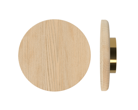 Single T11 Timber Entrance Pull Handle, Tasmanian Oak, Ø300mm x Projection 68mm, Coated in Hard Wax (accentuates rich colours) in Tasmanian Oak / Satin Anodised Brass