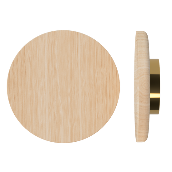 Single T11 Timber Entrance Pull Handle, Victorian Ash, Ø300mm x Projection 68mm, Coated in Hard Wax (accentuates rich colours) in Victorian Ash / Satin Anodised Brass
