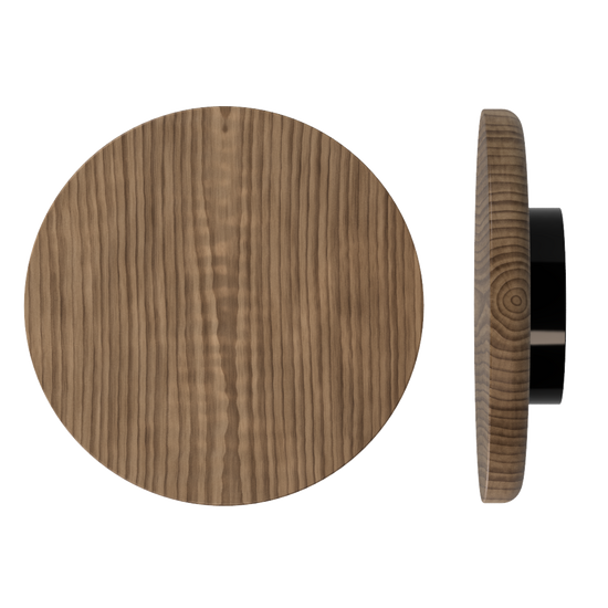 Single T11 Timber Entrance Pull Handle, American Walnut, Ø300mm x Projection 68mm, Coated in Hard Wax (accentuates rich colours) in Black Walnut / Satin Anodised Black