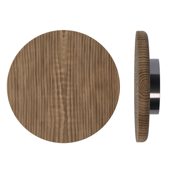 Single T11 Timber Entrance Pull Handle, American Walnut, Ø300mm x Projection 68mm, Coated in Hard Wax (accentuates rich colours) in Black Walnut / Satin Anodised Gun Metal
