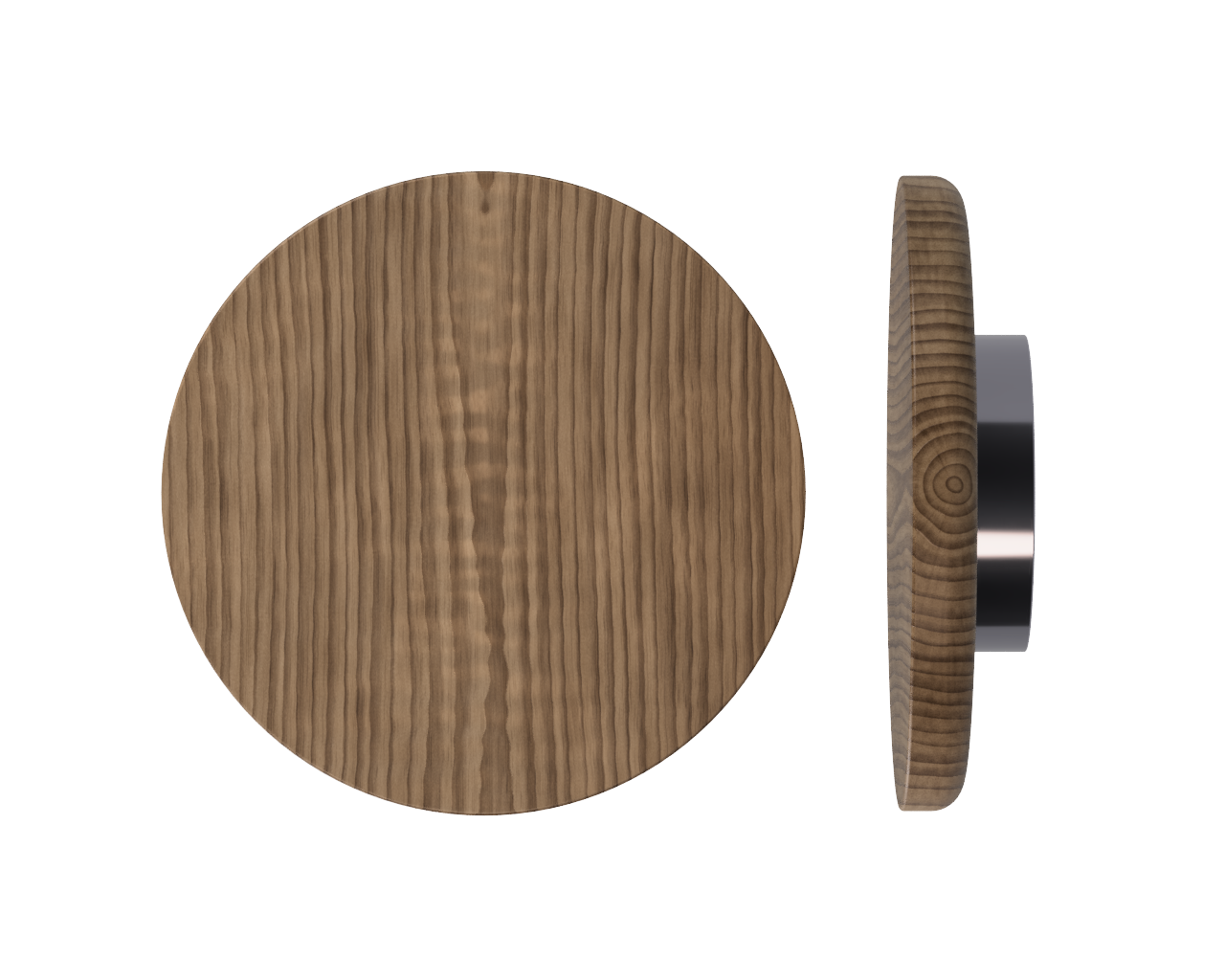 Single T11 Timber Entrance Pull Handle, American Walnut, Ø300mm x Projection 68mm, Coated in Hard Wax (accentuates rich colours) in Black Walnut / Satin Anodised Gun Metal