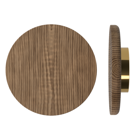Single T11 Timber Entrance Pull Handle, American Walnut, Ø300mm x Projection 68mm, Coated in Hard Wax (accentuates rich colours) in Black Walnut / Satin Anodised Brass