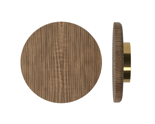 Single T11 Timber Entrance Pull Handle, American Walnut, Ø300mm x Projection 68mm, Coated in Hard Wax (accentuates rich colours) in Black Walnut / Satin Anodised Brass