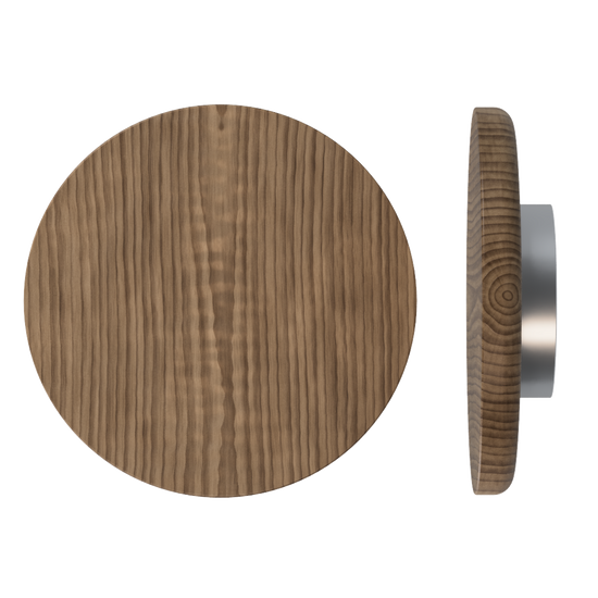 Single T11 Timber Entrance Pull Handle, American Walnut, Ø300mm x Projection 68mm, Coated in Hard Wax (accentuates rich colours) in Black Walnut / Satin Anodised Nickel