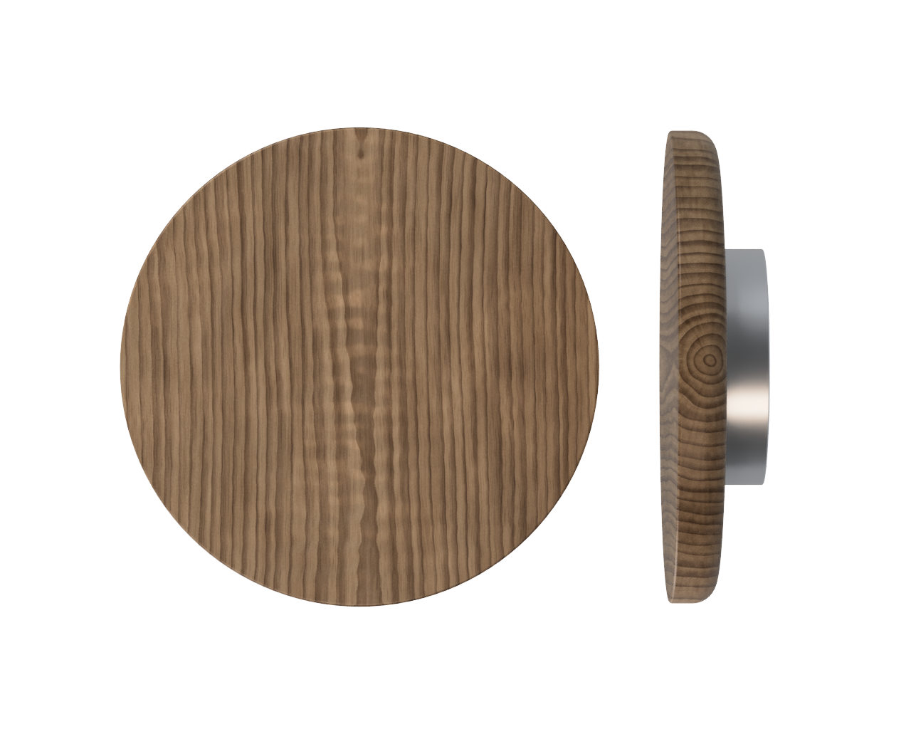 Single T11 Timber Entrance Pull Handle, American Walnut, Ø300mm x Projection 68mm, Coated in Hard Wax (accentuates rich colours) in Black Walnut / Satin Anodised Nickel