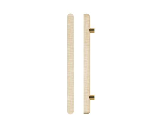 Single T12 Timber Entrance Pull Handle, American White Oak, CTC1000mm, H1200mm x Ø40mm x Projection 85mm, Coated in Hard Wax (accentuates rich colours) in White Oak / Satin Anodised Brass