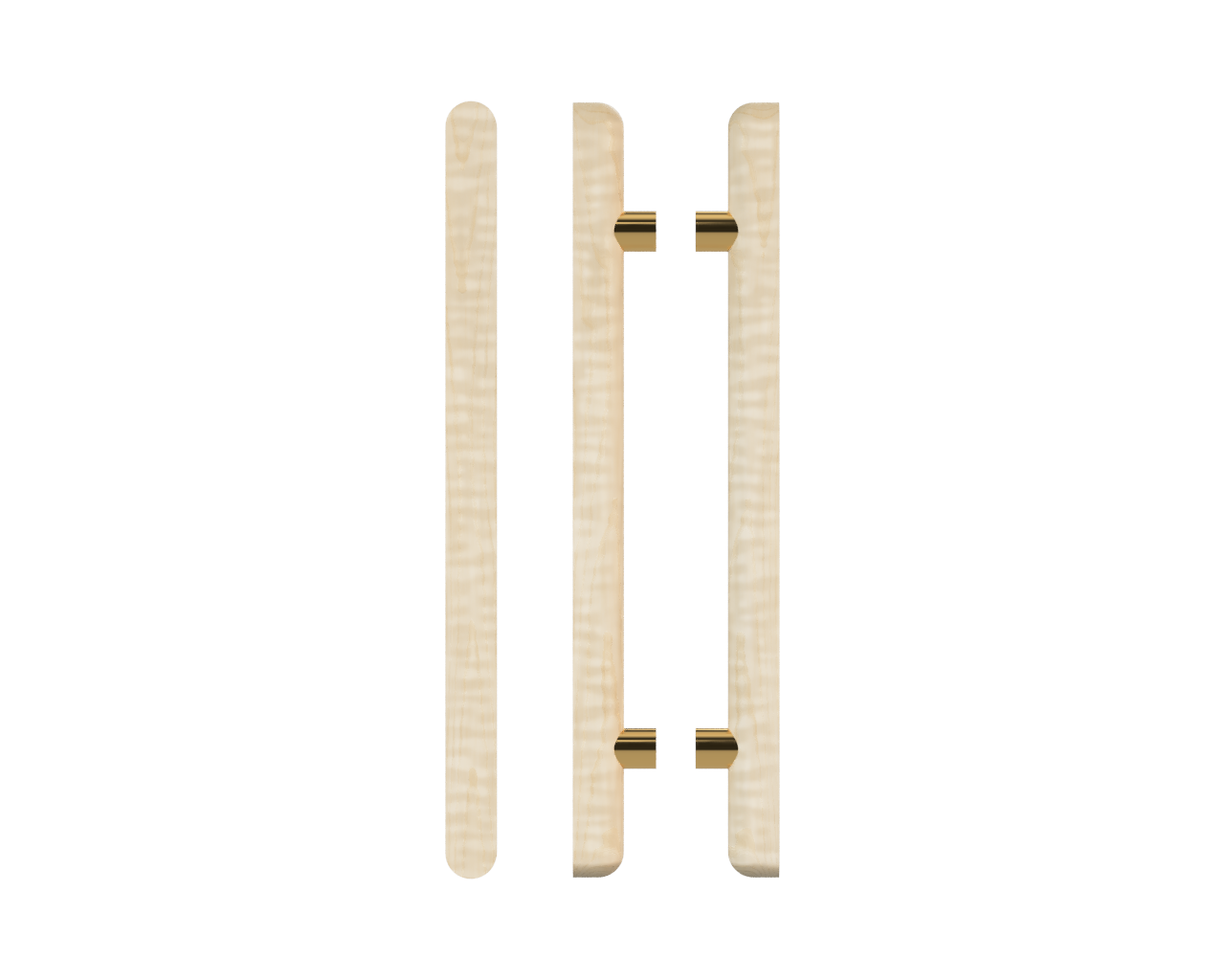 Pair T12 Timber Entrance Pull Handle, American White Oak, Back to Back Pair, CTC1000mm, H1400mm x Ø40mm x Projection 85mm, Coated in Hard Wax (accentuates rich colours) in White Oak / Satin Anodised Brass