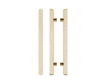 Pair T12 Timber Entrance Pull Handle, American White Oak, Back to Back Pair, CTC1000mm, H1400mm x Ø40mm x Projection 85mm, Coated in Hard Wax (accentuates rich colours) in White Oak / Satin Anodised Brass