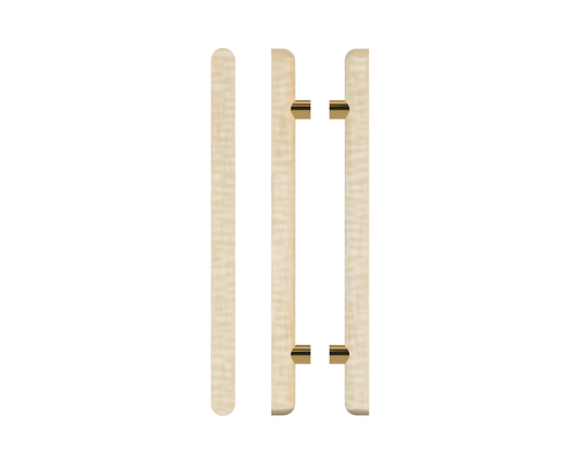 Pair T12 Timber Entrance Pull Handle, American White Oak, Back to Back Pair, CTC1000mm, H1400mm x Ø40mm x Projection 85mm, Coated in Hard Wax (accentuates rich colours) in White Oak / Satin Anodised Brass