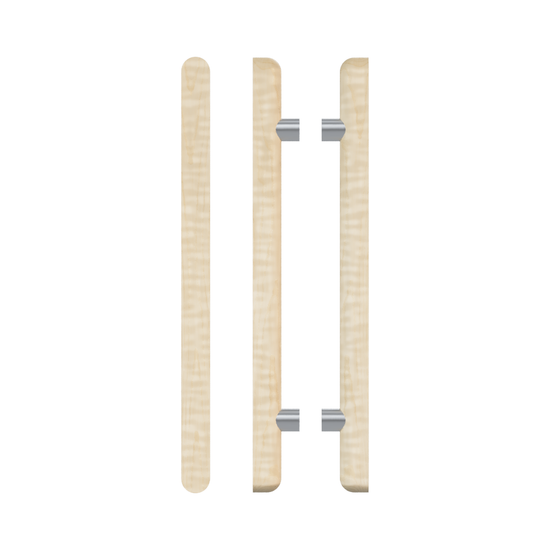 Pair T12 Timber Entrance Pull Handle, American White Oak, Back to Back Pair, CTC1000mm, H1400mm x Ø40mm x Projection 85mm, Coated in Hard Wax (accentuates rich colours) in White Oak / Satin Anodised Nickel