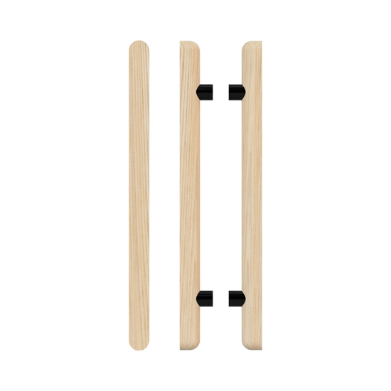 Pair T12 Timber Entrance Pull Handle, Tasmanian Oak, Back to Back Pair, CTC1000mm, H1400mm x 40mm x 40mm x Projection 75mm, Coated in Hard Wax (accentuates rich colours) in Tasmanian Oak / Satin Anodised Gun Metal
