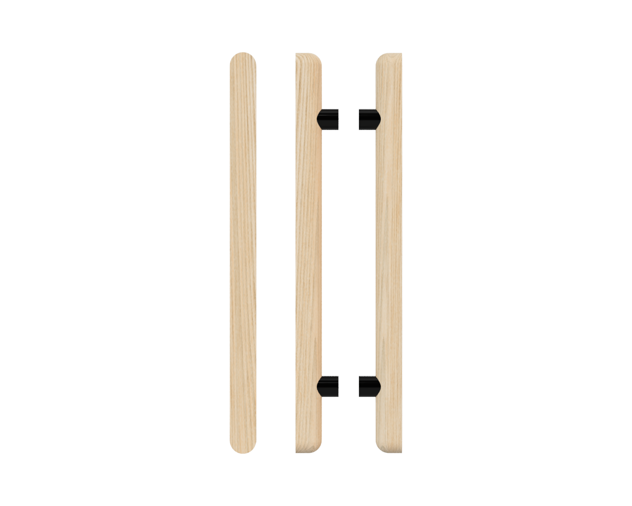 Pair of T12 Timber Pull Handles in Tasmanian Oak by Style Finish Doorware, showing the natural wood finish and sleek design.