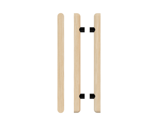 Pair T12 Timber Entrance Pull Handle, Tasmanian Oak, Back to Back Pair, CTC1000mm, H1400mm x 40mm x 40mm x Projection 75mm, Coated in Hard Wax (accentuates rich colours) in Tasmanian Oak / Satin Anodised Gun Metal