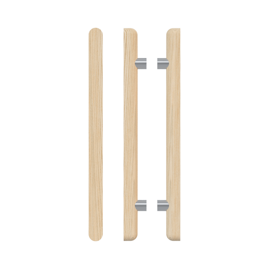 Pair T12 Timber Entrance Pull Handle, Tasmanian Oak, Back to Back Pair, CTC1000mm, H1400mm x 40mm x 40mm x Projection 75mm, Coated in Hard Wax (accentuates rich colours) in Tasmanian Oak / Satin Anodised Nickel
