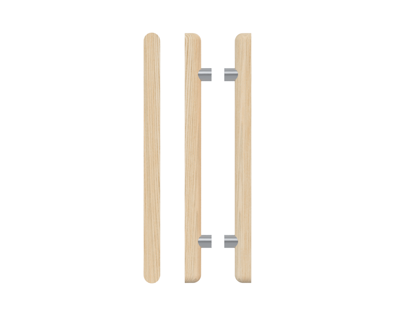 Pair of T12 Timber Pull Handles in Tasmanian Oak by Style Finish Doorware, showing the natural wood grain and sleek design.