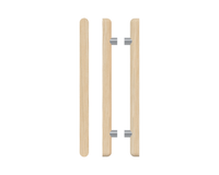 Pair of T12 Timber Pull Handles in Tasmanian Oak by Style Finish Doorware, showing the natural wood grain and sleek design.