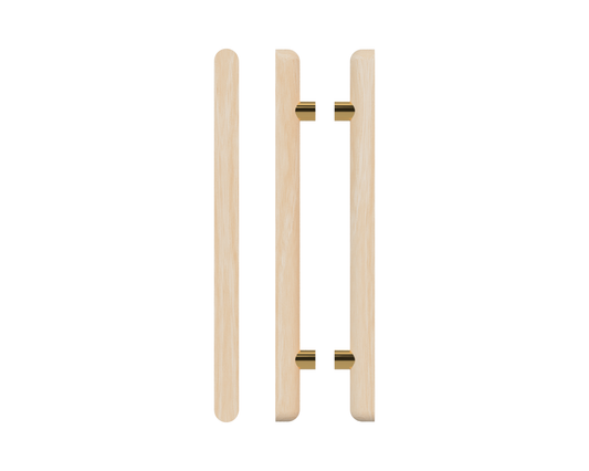 Pair T12 Timber Entrance Pull Handle, Victorian Ash, Back to Back Pair, CTC1000mm, H1200mm x 40mm x 40mm x Projection 75mm, Coated in Hard Wax (accentuates rich colours) in Victorian Ash / Satin Anodised Brass