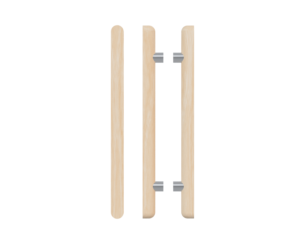 Pair of Victorian Ash T12 Timber Pull Handles by Style Finish Doorware, showcasing smooth wooden handles with metal mounting brackets