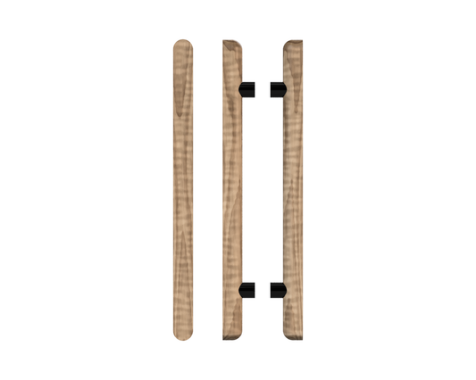 Pair T12 Timber Entrance Pull Handle, American Walnut, Back to Back Pair, CTC1000mm, H1400mm x Ø40mm x Projection 85mm, Coated in Hard Wax (accentuates rich colours) in Black Walnut / Satin Anodised Gun Metal