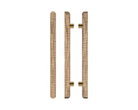 Pair of T12 Timber Pull Handles in American Walnut by Style Finish Doorware, showing the sleek wood grain and modern design.