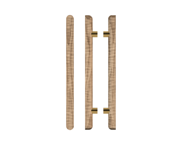 Pair T12 Timber Entrance Pull Handle, American Walnut, Back to Back Pair, CTC1000mm, H1400mm x Ø40mm x Projection 85mm, Coated in Hard Wax (accentuates rich colours) in Black Walnut / Satin Anodised Brass