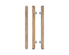 Pair of T12 Timber Pull Handles in American Walnut with satin nickel finish by Style Finish Doorware, featuring sleek wood and metal design.