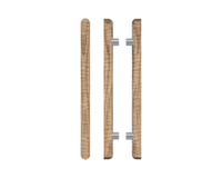 Pair of T12 Timber Pull Handles in American Walnut with satin nickel finish by Style Finish Doorware, featuring sleek wood and metal design.